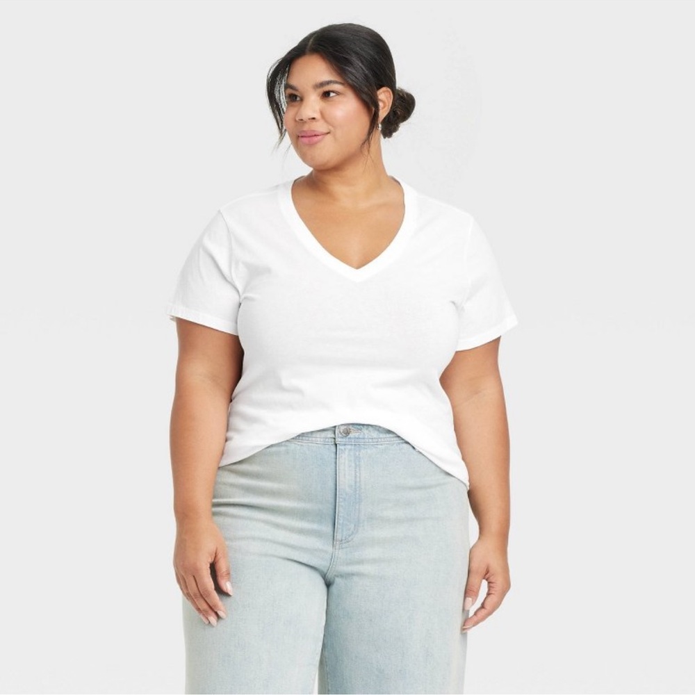 197.  White V-Neck Women's Top